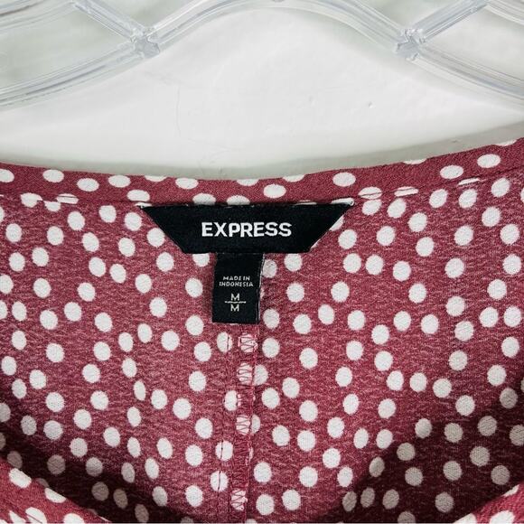 Express pink white polka dot popover peplum preppy office top medium - Picture 5 of 7